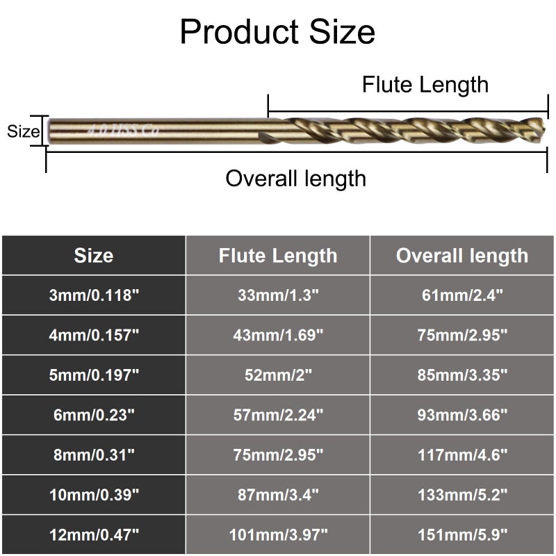 Siery 5/32 "" لقم مثقاب الكوبالت (10 قطعة) M35 HSS معدن جوبر طول تويست مثقاب مجموعة للمعادن الصلبة الفولاذ المقاوم للصدأ 4 مللي متر - Image 3